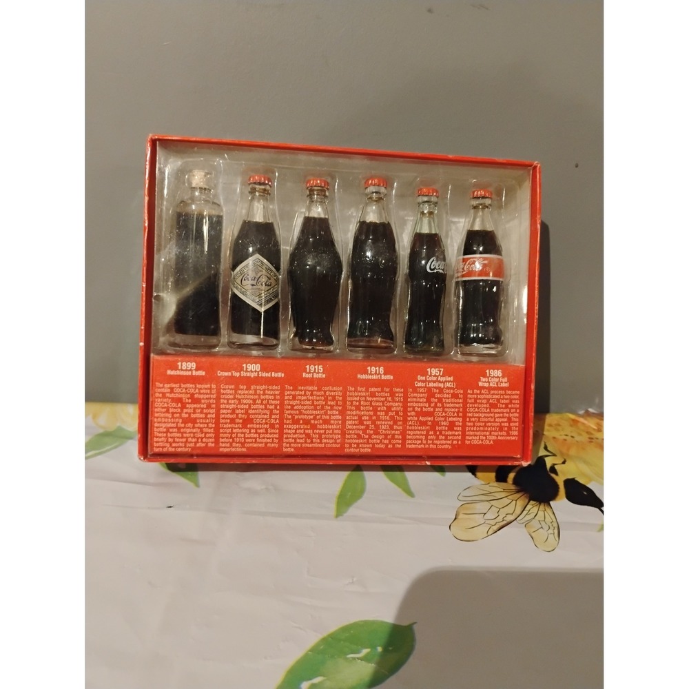 Vintage Coca-Cola Evolution of the Contour Bottle 6 Miniature Bottle Set Boxed